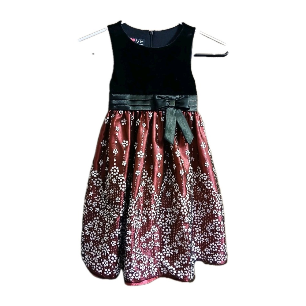 LOVE by Special Occasions Young Girl‎ Celibate DRESS Sz 6 Blk/Pink Velvet#258C